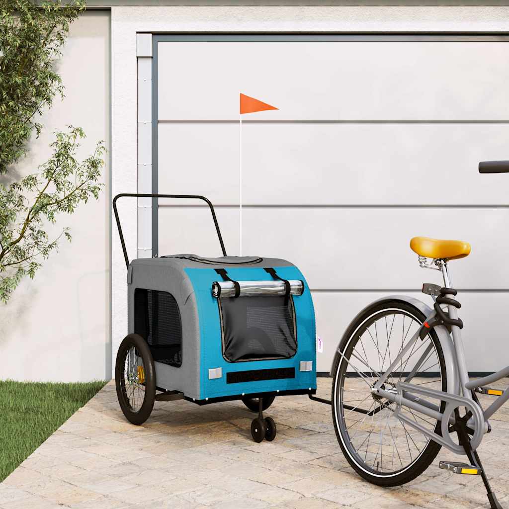 Vidaxl Bike Railer Oxford Fabric y Iron Blue and Grey