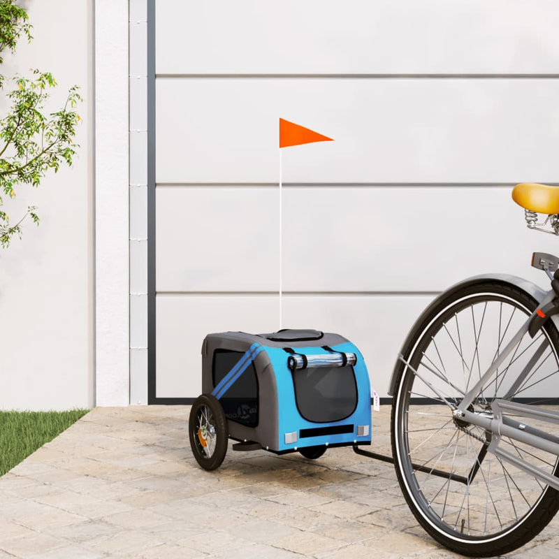 Vidaxl Dog Bike Trailer Oxford Tessuto e blu di ferro e grigio