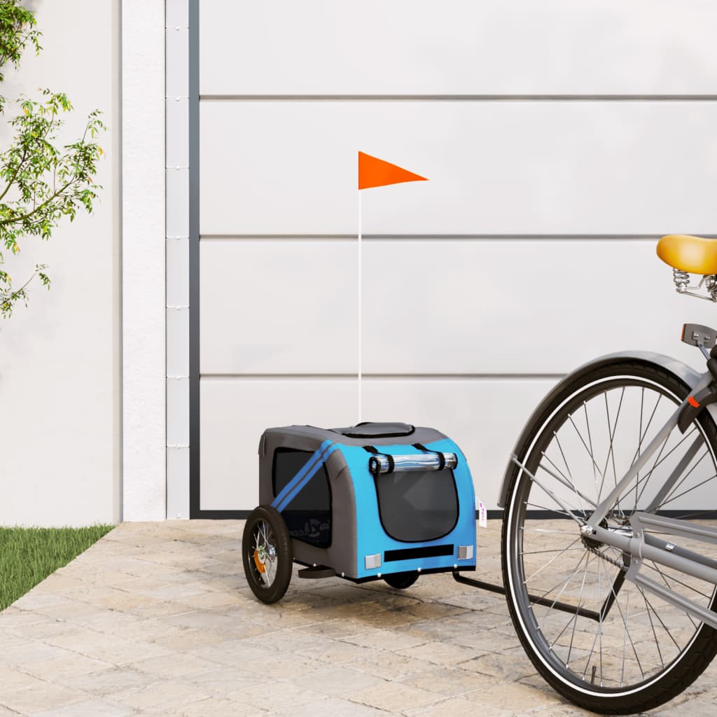 Vidaxl Bike Railer Oxford Fabric y Iron Blue and Grey