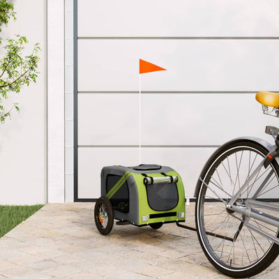 Vidaxl Remolque de bicicleta para perros Oxford Fabric and Iron Green and Grey