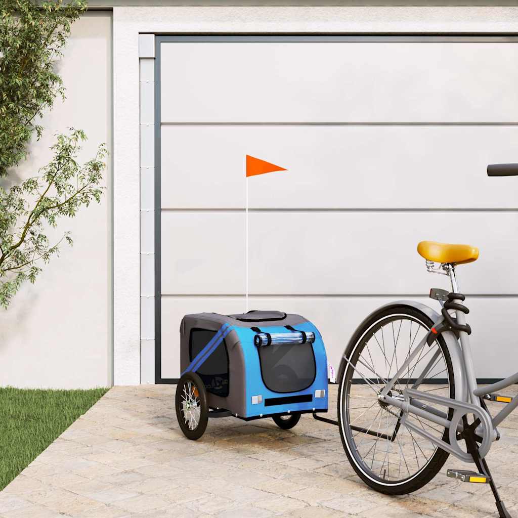 VidaXL rimorchio per bici per cani in tessuto oxford e ferro blu e grigio