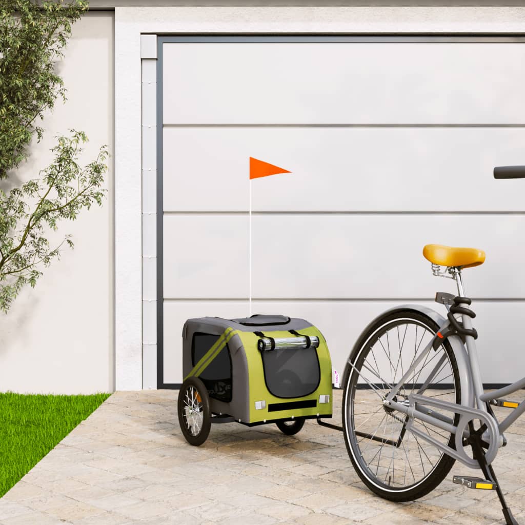 VidaXL rimorchio per bici per cani in tessuto oxford e ferro verde e grigio