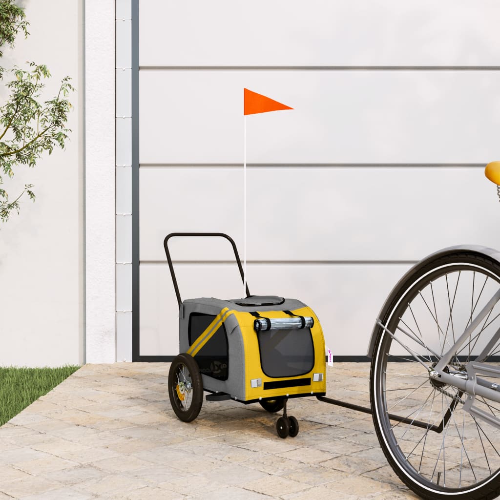 Vidaxl Dog Bike Trailer Oxford Tessuto e ferro giallo e nero