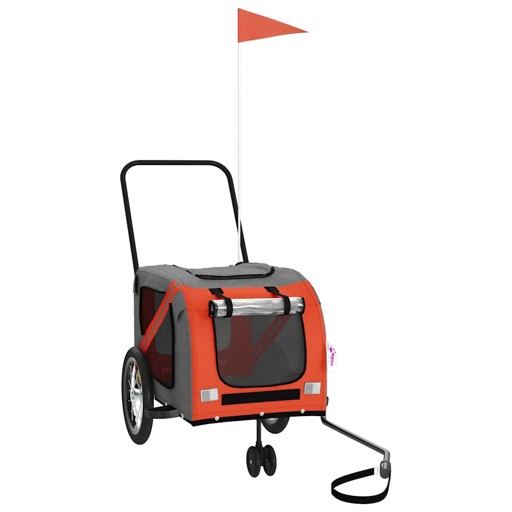 Remolque de bicicleta para mascotas VidaXL, tela oxford naranja y gris y hierro