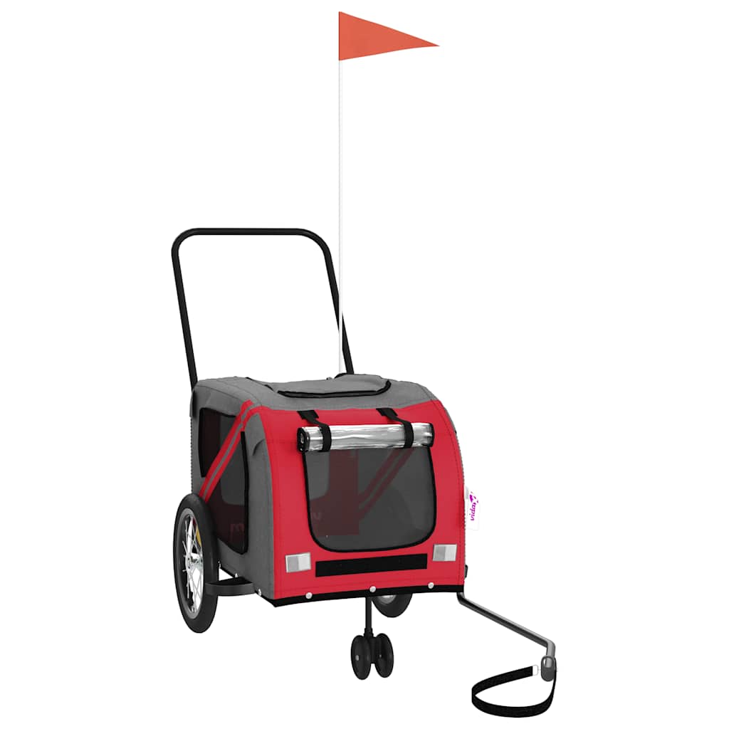 Remolque de bicicleta para mascotas VidaXL, tela oxford roja y gris y hierro