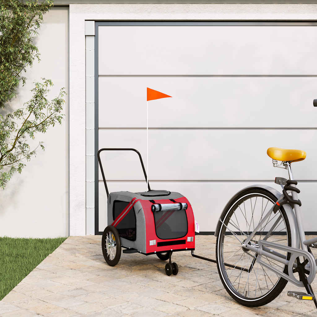 Remolque de bicicleta para mascotas VidaXL, tela oxford roja y gris y hierro