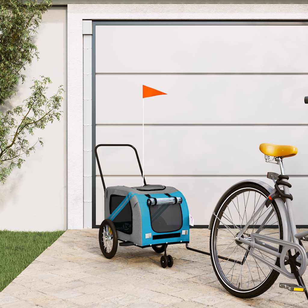 Rimorchio da bicicletta VidaXL per animali domestici, in tessuto oxford blu e grigio e ferro