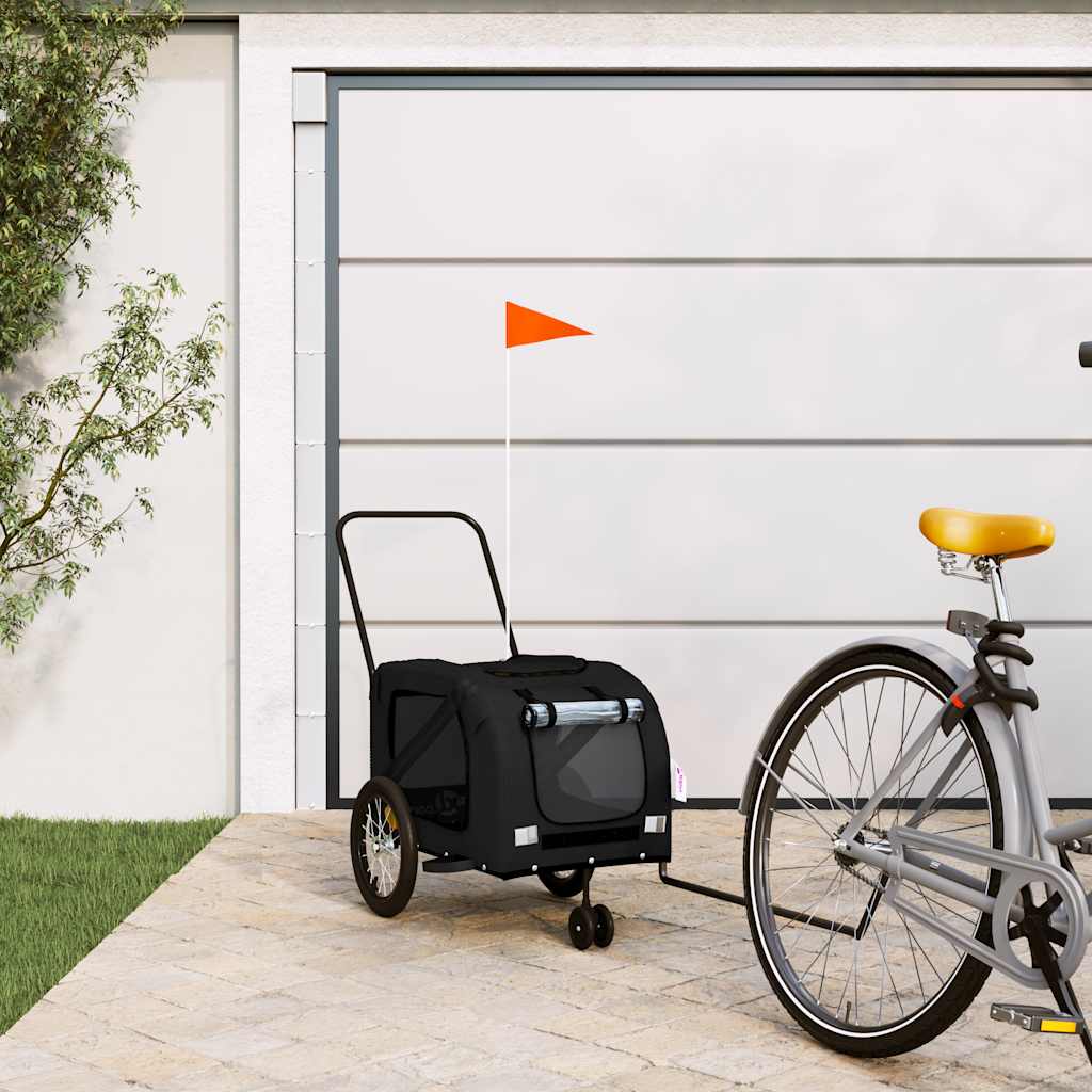 Remolque para bicicleta para mascotas VidaXL tela oxford negra y hierro