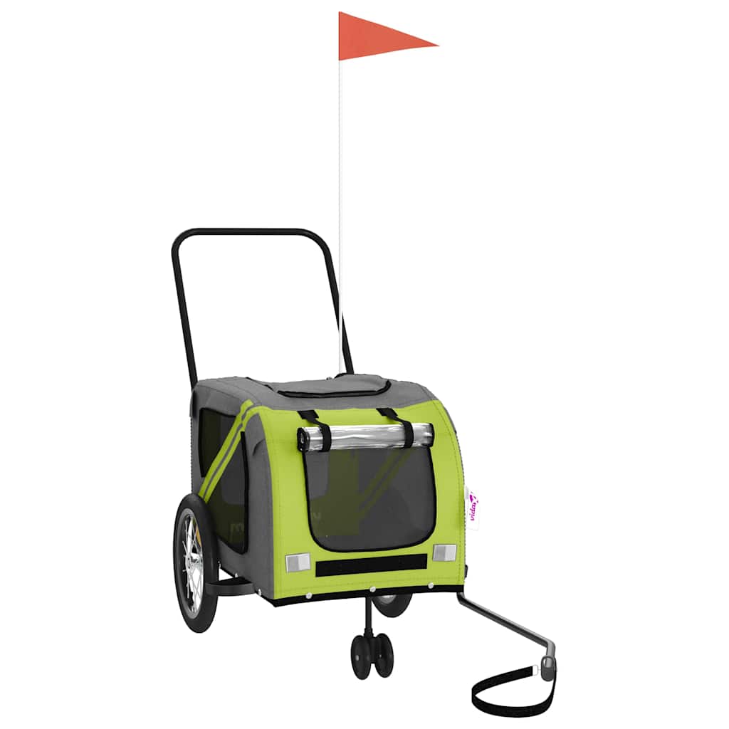 Remolque de bicicleta para mascotas VidaXL, tela oxford verde y gris y hierro
