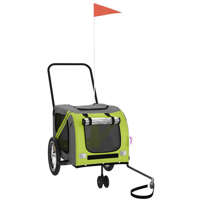 Remolque de bicicleta para mascotas VidaXL, tela oxford verde y gris y hierro