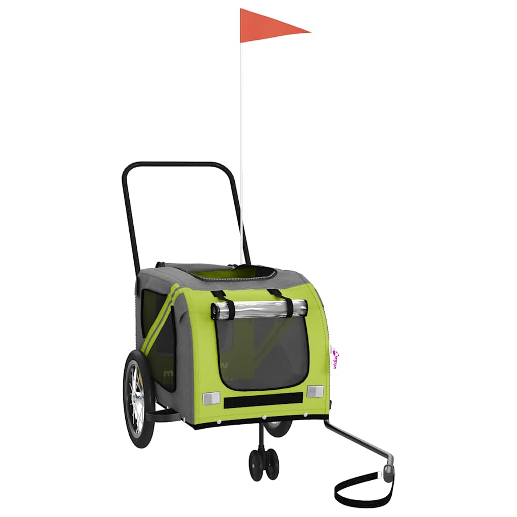 Remolque de bicicleta para mascotas VidaXL, tela oxford verde y gris y hierro