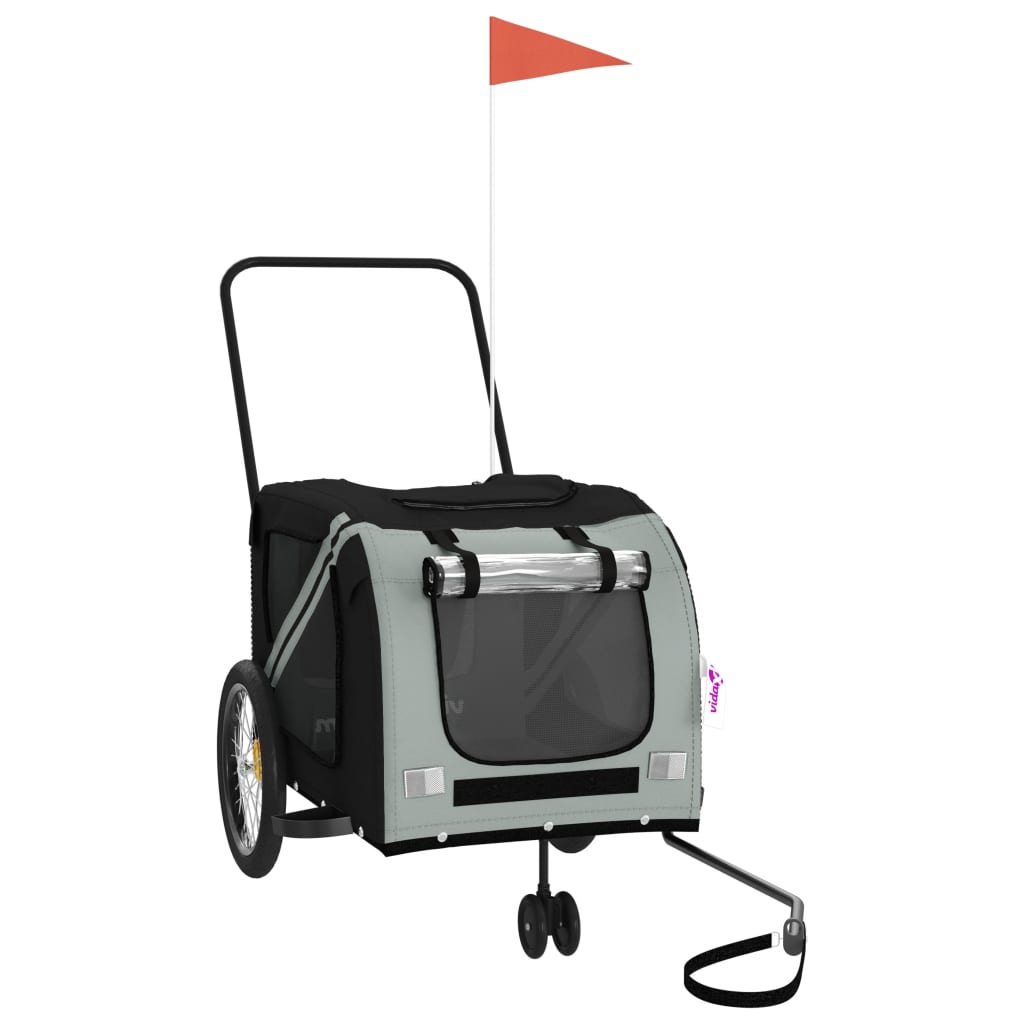 Vidaxl Dog Bike Trailer Oxford Tessuto e ferro grigio e nero