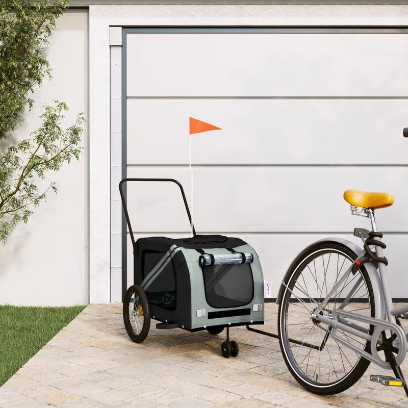 Vidaxl Dog Bike Trailer Oxford Tessuto e ferro grigio e nero