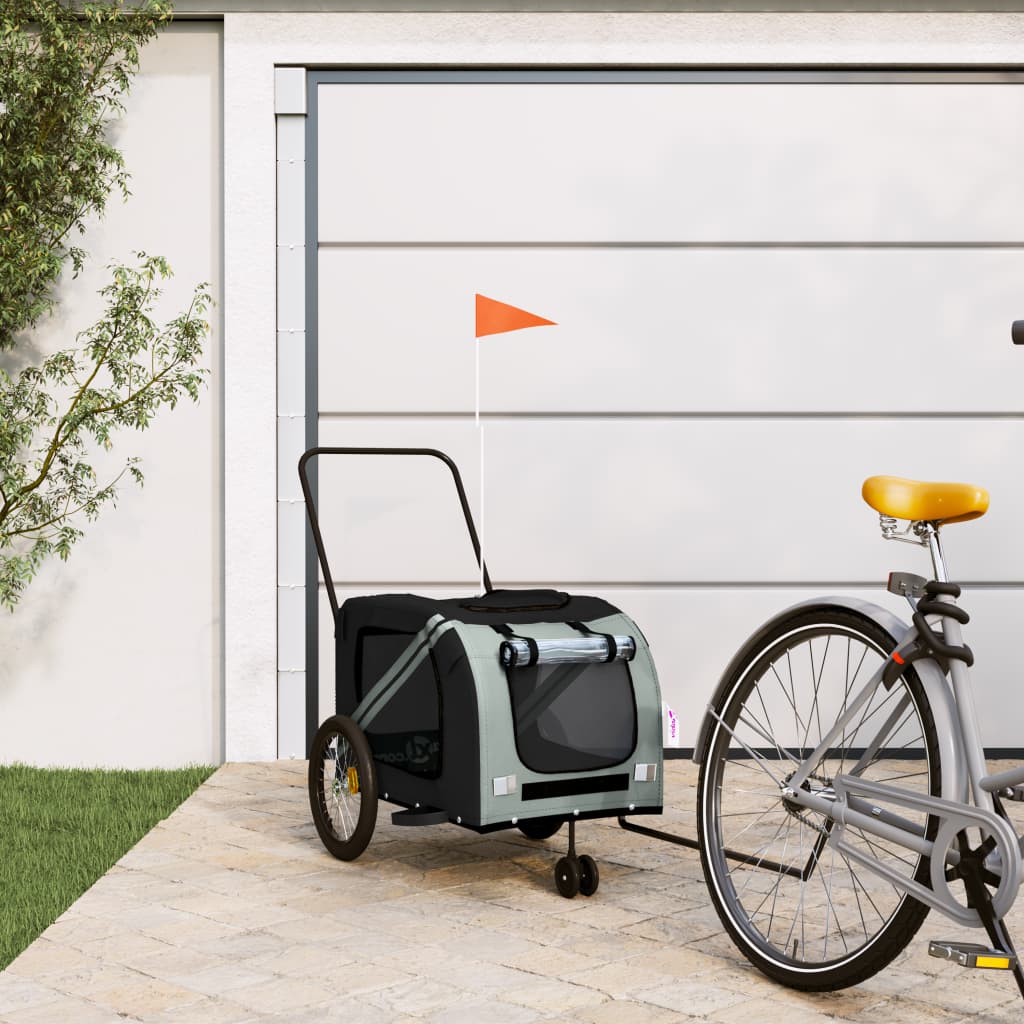 Vidaxl Dog Bike Trailer Oxford Tessuto e ferro grigio e nero