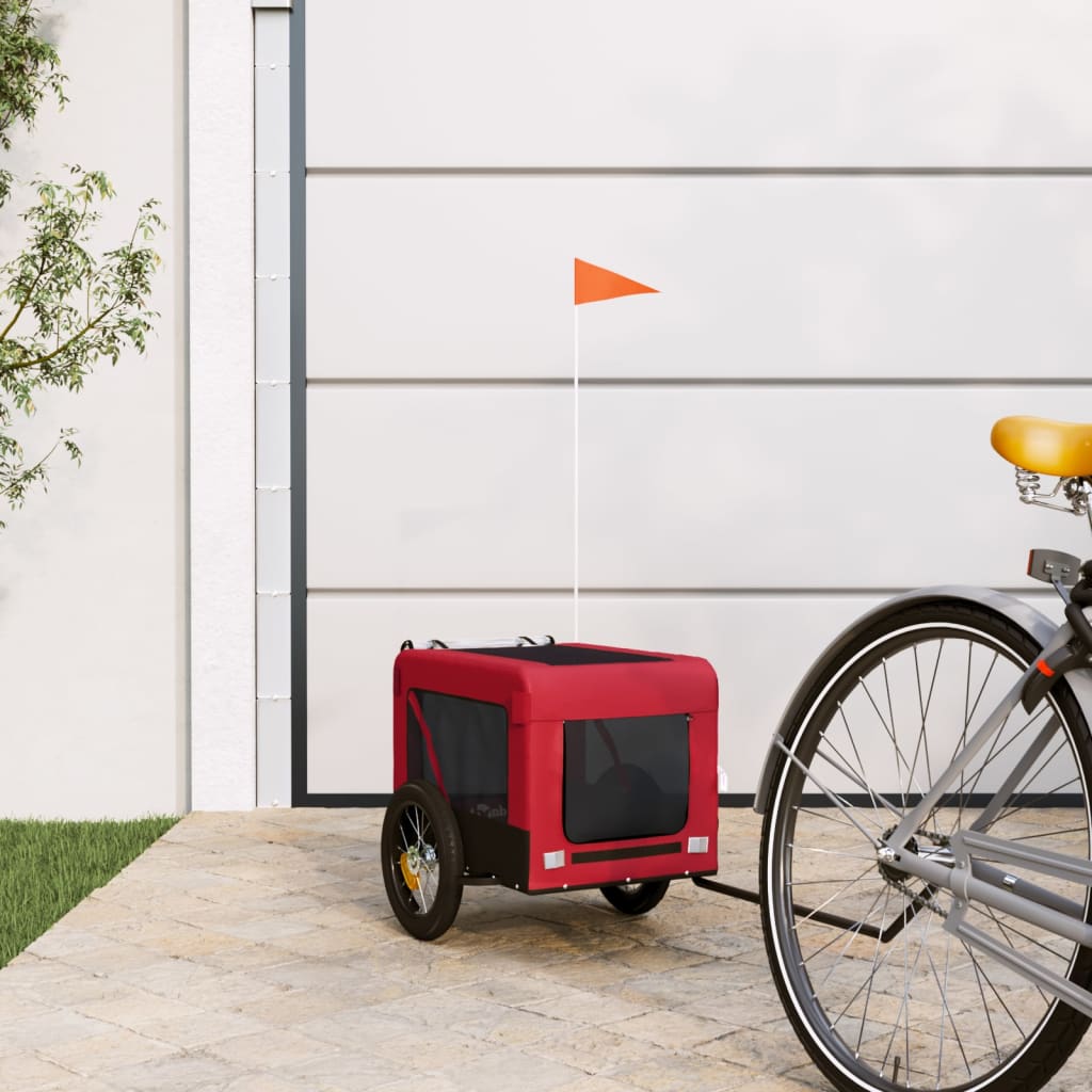 Vidaxl Dog Bike Trailer Oxford Tessuto e ferro rosso e nero