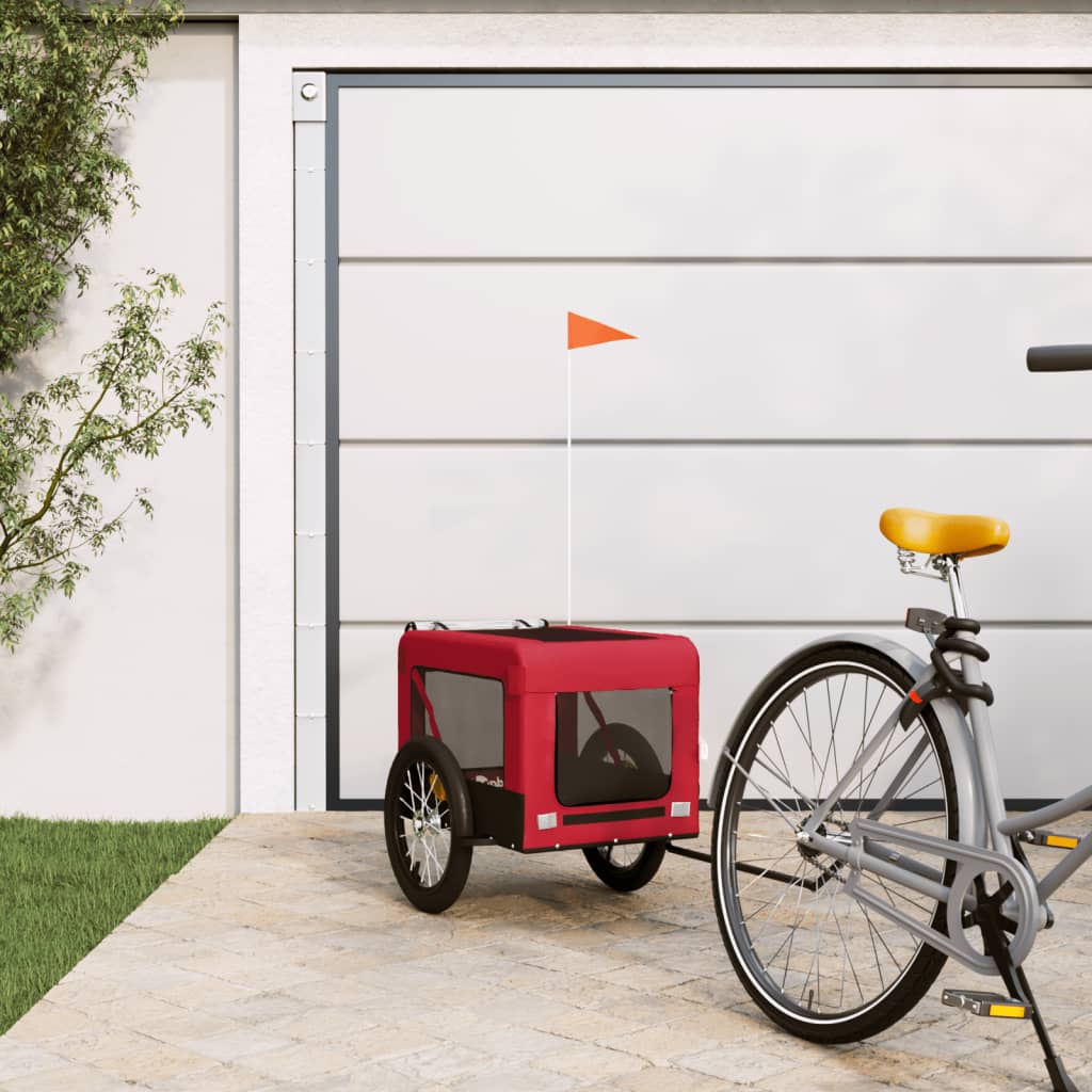 Vidaxl Dog Bike Trailer Oxford Tessuto e ferro rosso e nero