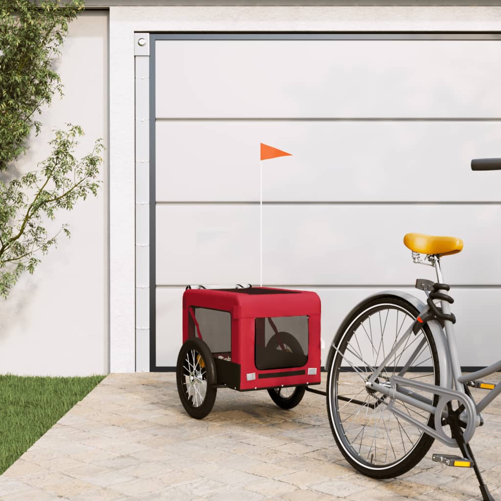 Vidaxl Dog Bike Trailer Oxford Tessuto e ferro rosso e nero