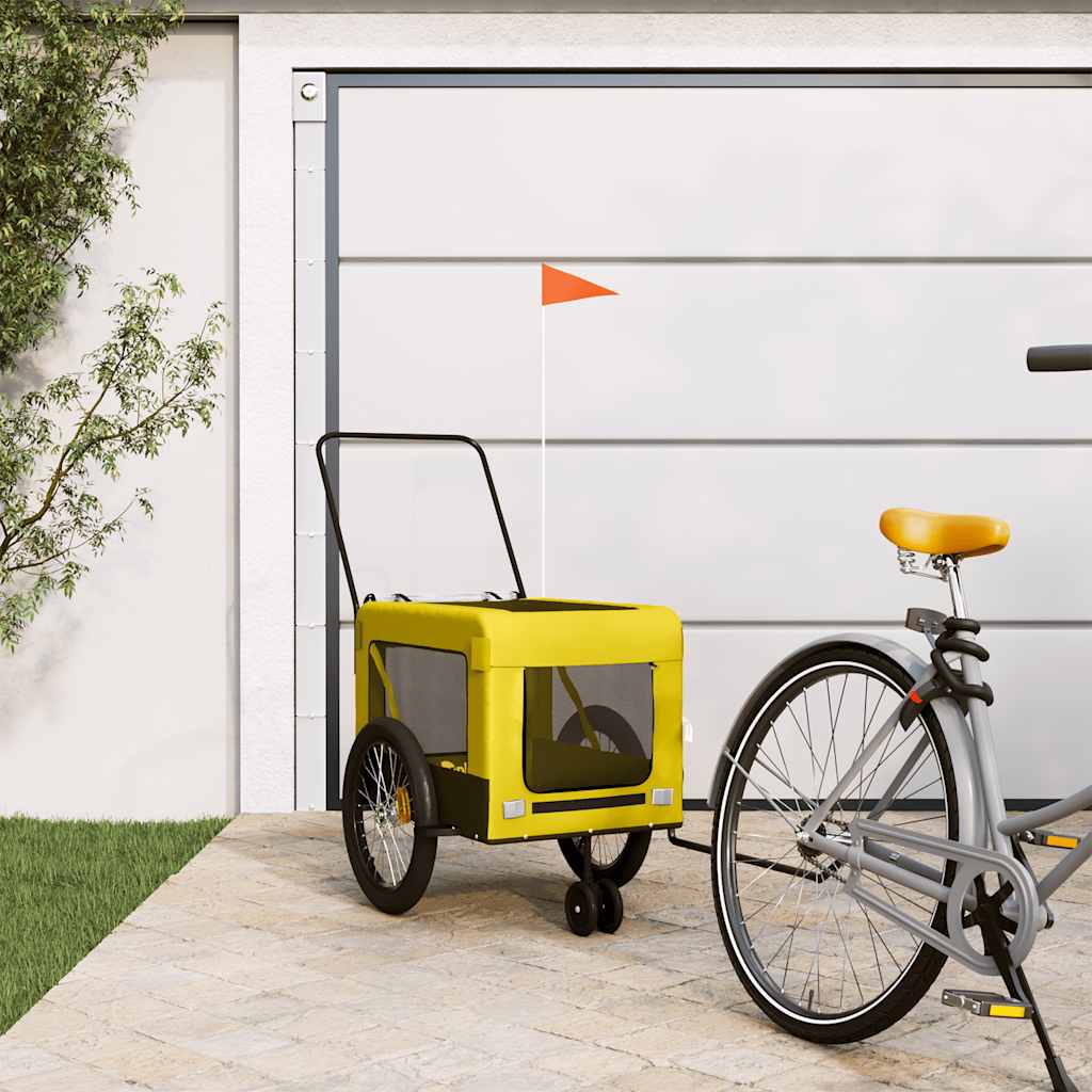 VidaXL rimorchio per bici per cani in tessuto oxford e ferro giallo e nero
