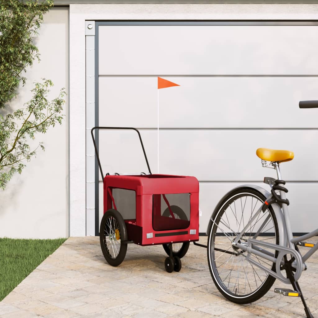 Vidaxl Dog Bike Trailer Oxford Tessuto e ferro rosso e nero