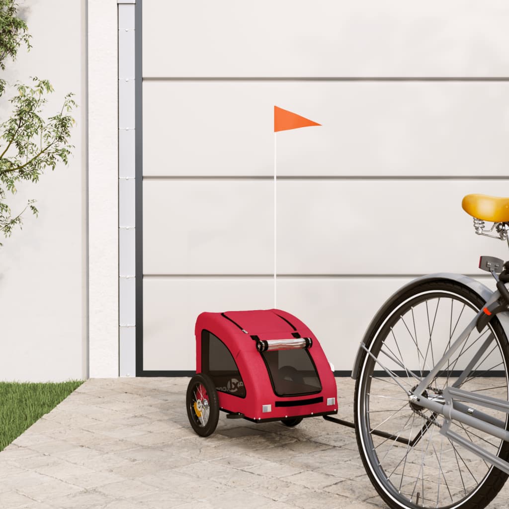 Vidaxl Remolque de bicicleta para perros Oxford Fabric and Iron Red