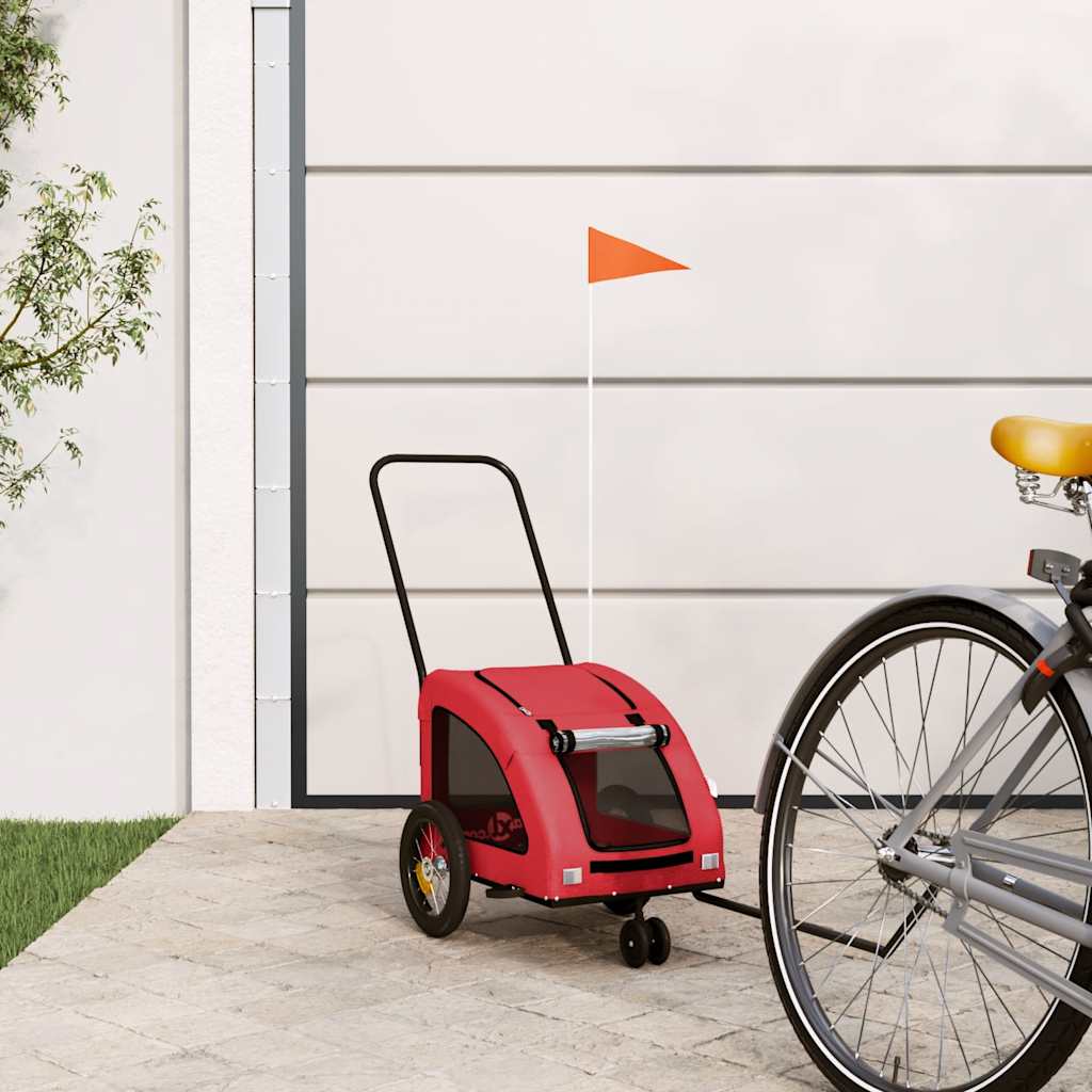 Vidaxl Remolque de bicicleta para perros Oxford Fabric and Iron Red