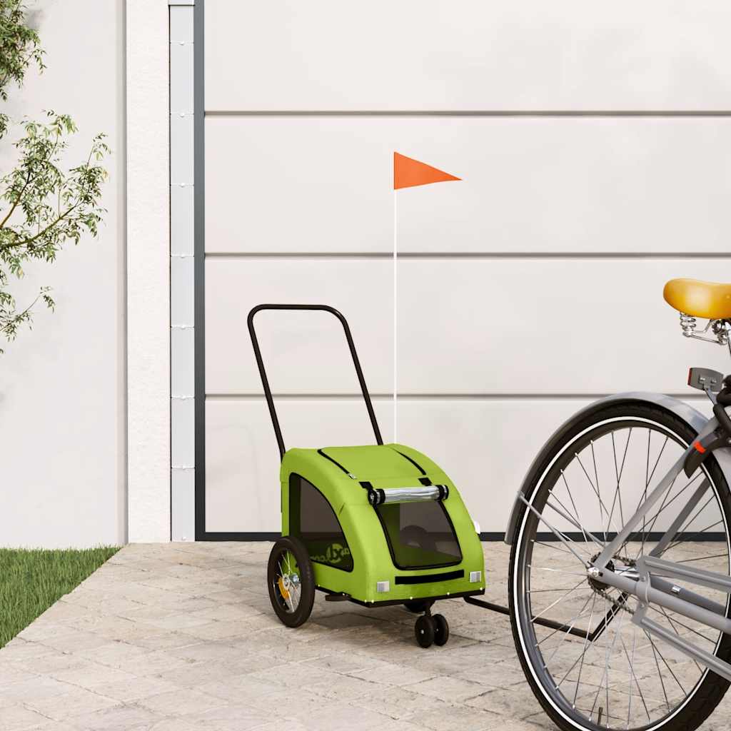 Vidaxl Remolque de bicicleta para perros Oxford Fabric and Iron Green