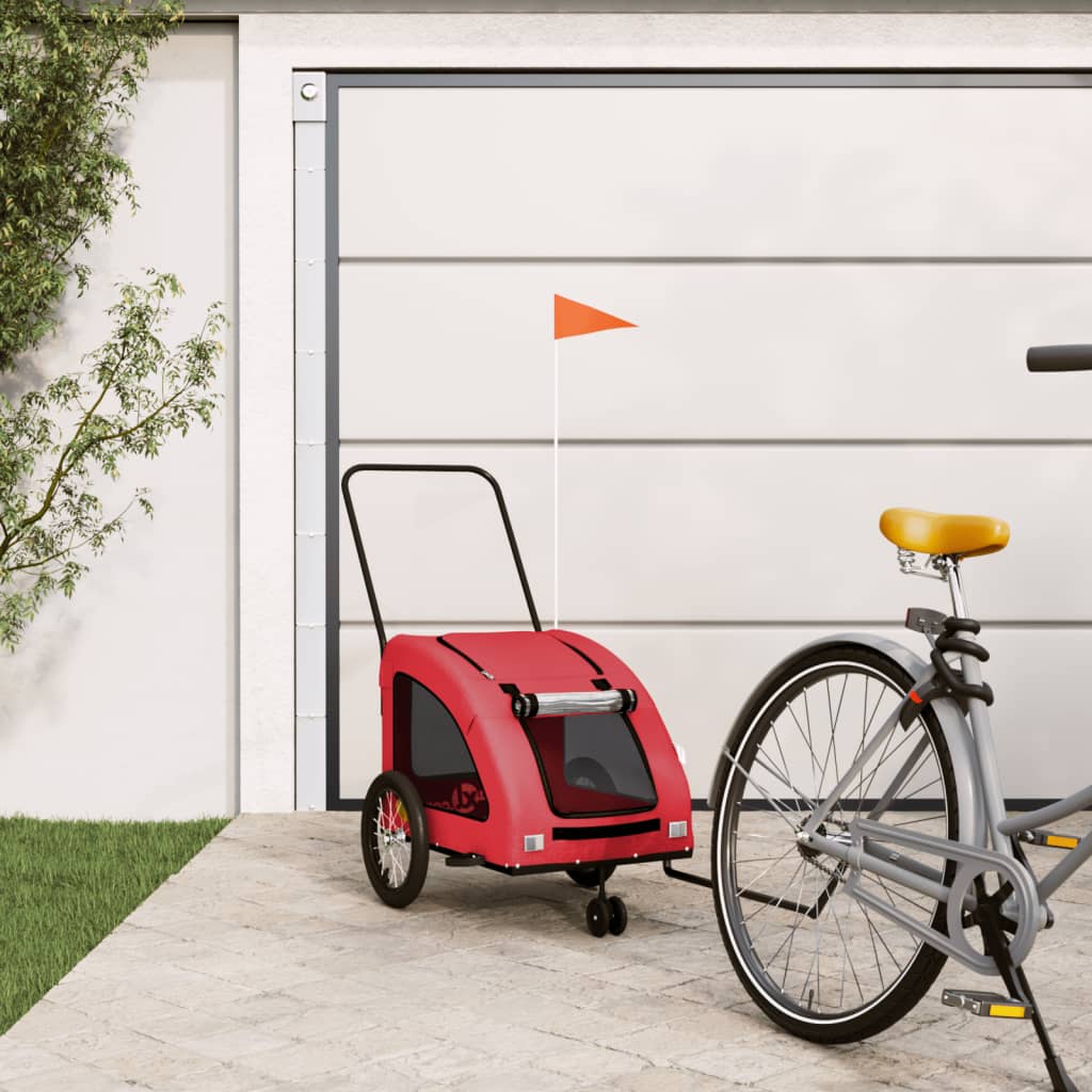 VidaXL rimorchio per bici per cani in tessuto oxford e ferro rosso
