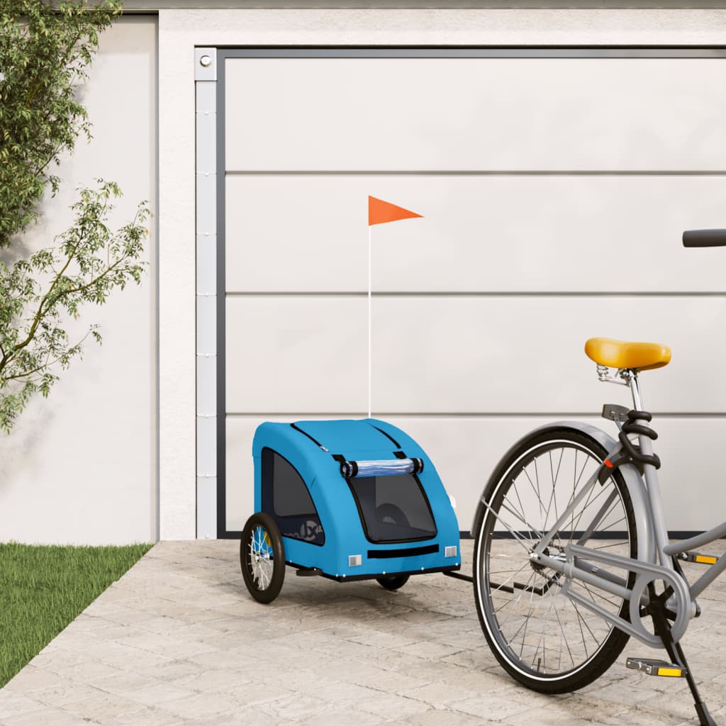 VidaXL rimorchio per bici per cani in tessuto oxford e blu ferro