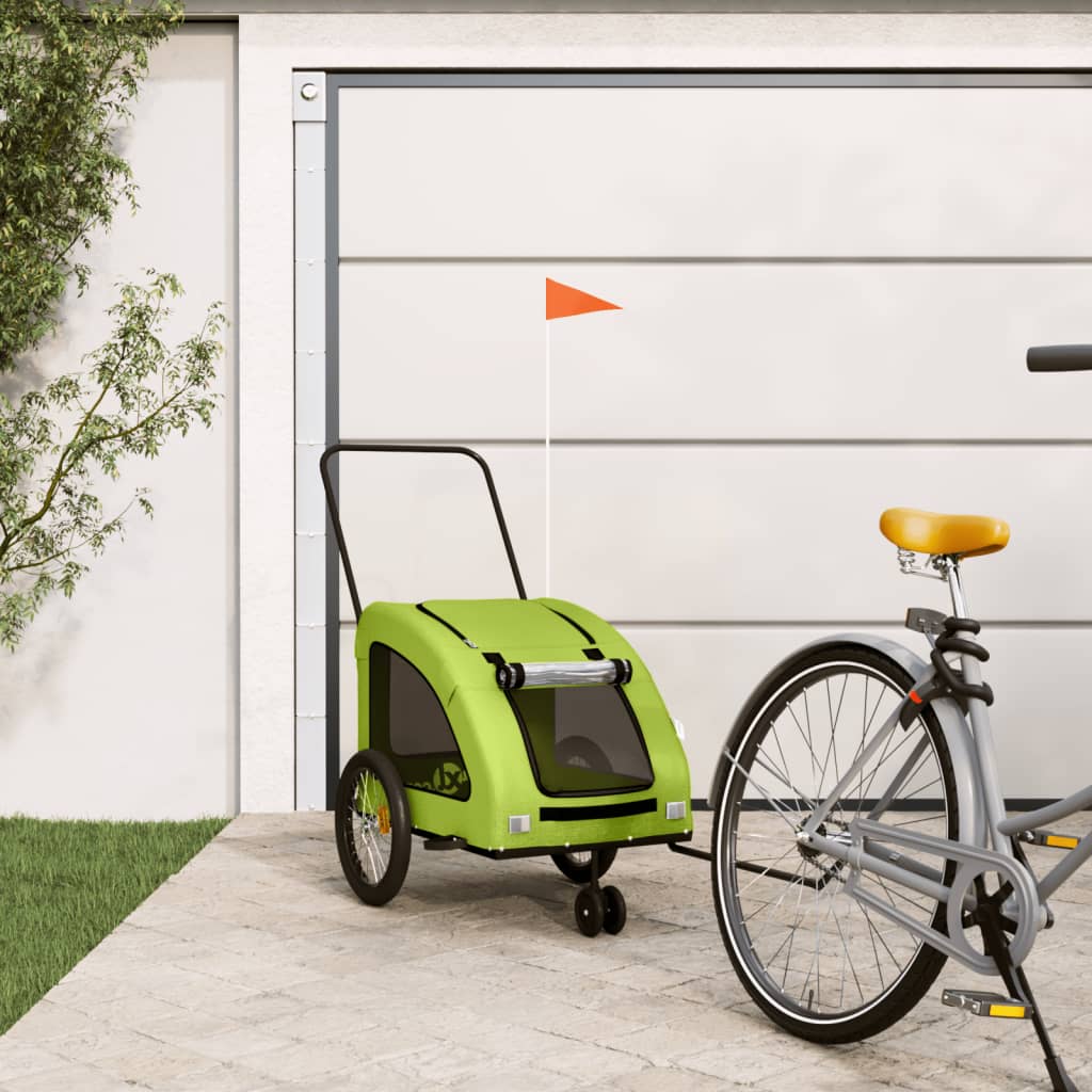 Vidaxl Remolque de bicicleta para perros Oxford Fabric and Iron Green