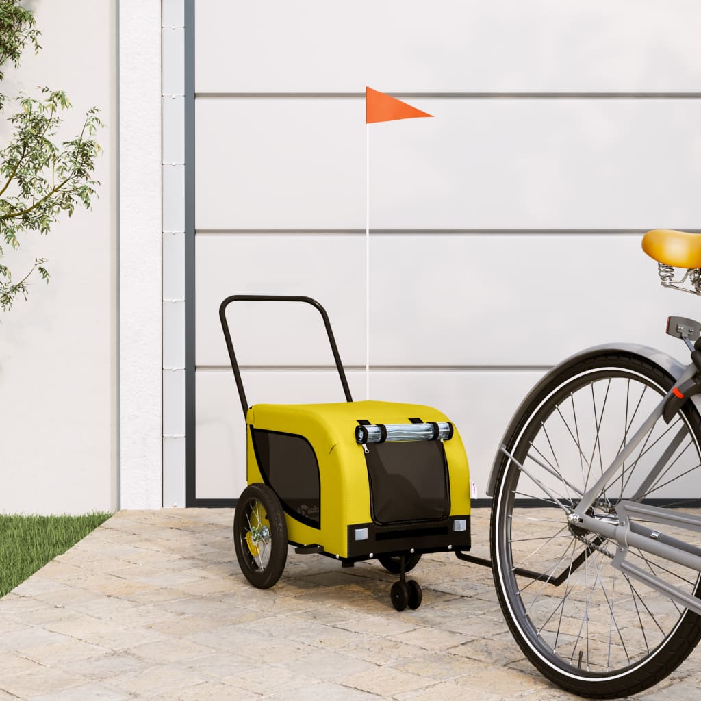 Vidaxl Dog Bike Trailer Oxford Tessuto e ferro giallo e nero