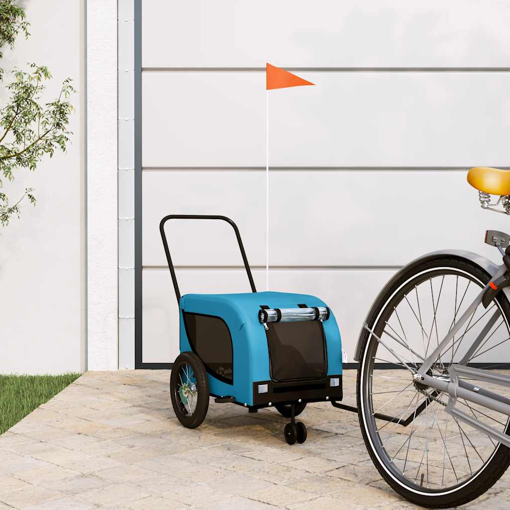 Vidaxl Dog Bike Trailer Oxford Tessuto e blu di ferro e nero