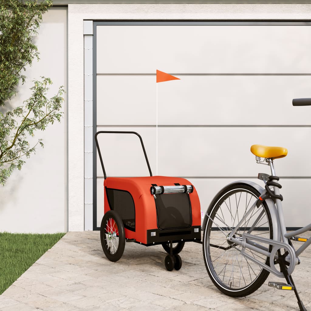Vidaxl Remolque de bicicleta para perros Oxford Fabric y hierro naranja y negro