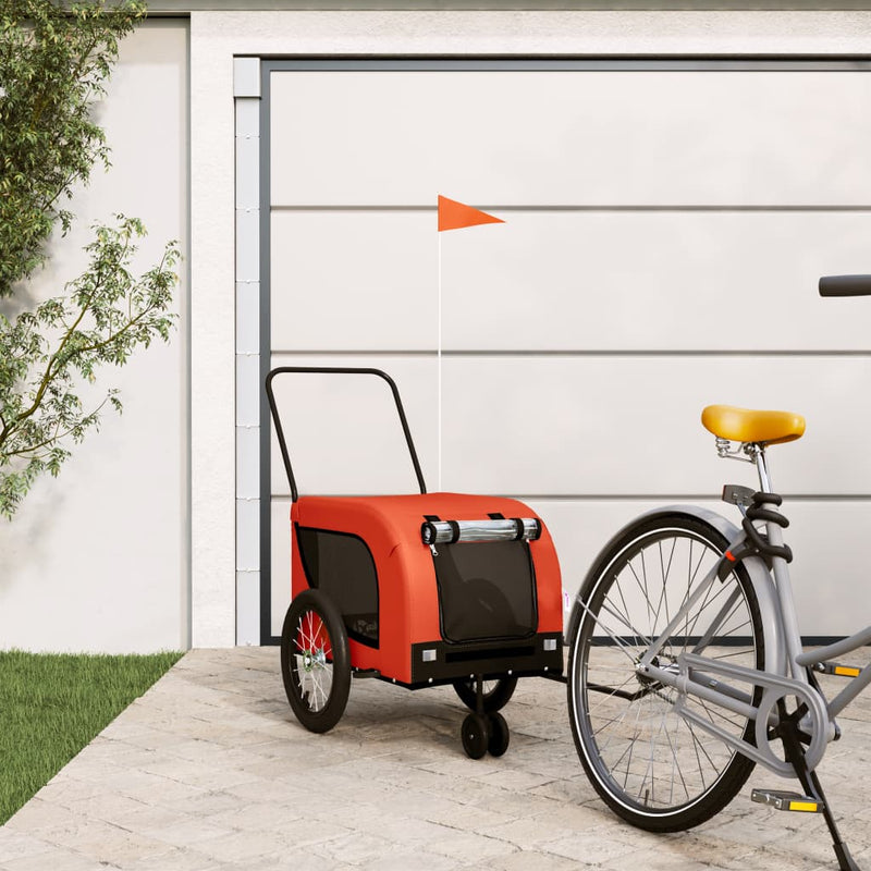 Vidaxl Remolque de bicicleta para perros Oxford Fabric y hierro naranja y negro