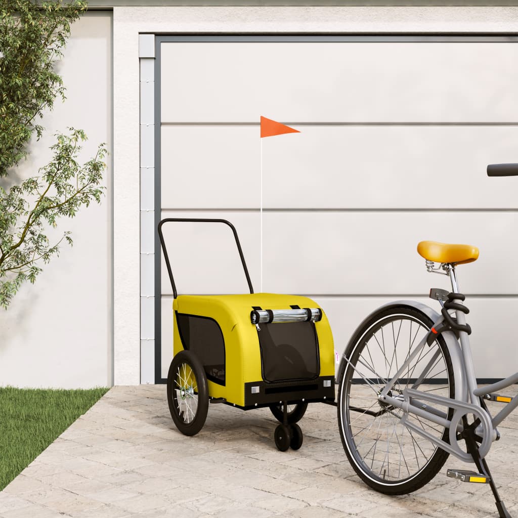 Vidaxl Dog Bike Trailer Oxford Tessuto e ferro giallo e nero