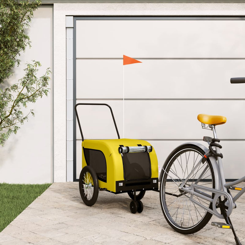 Vidaxl Dog Bike Trailer Oxford Tessuto e ferro giallo e nero