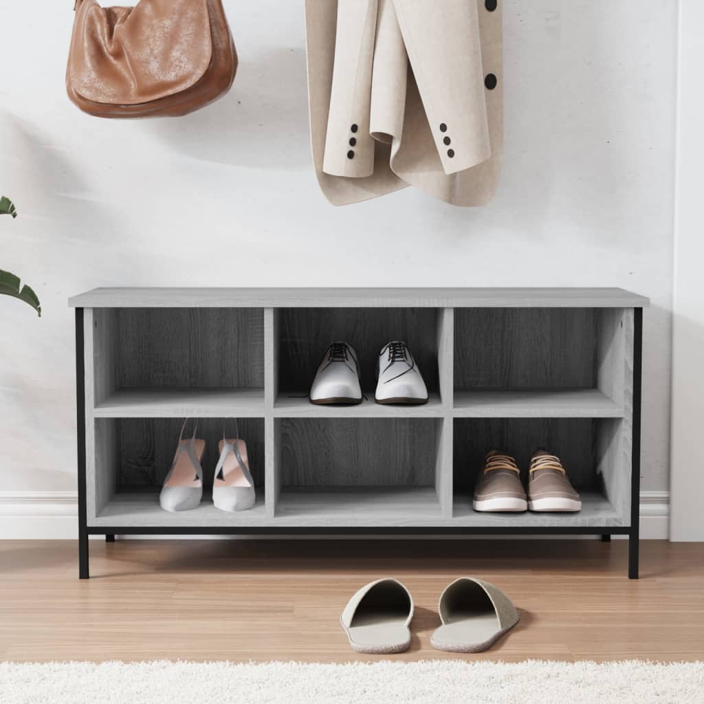 Gabinete de zapatos Vidaxl 100x35x50 cm de madera propiedad de madera de ok gris de roble
