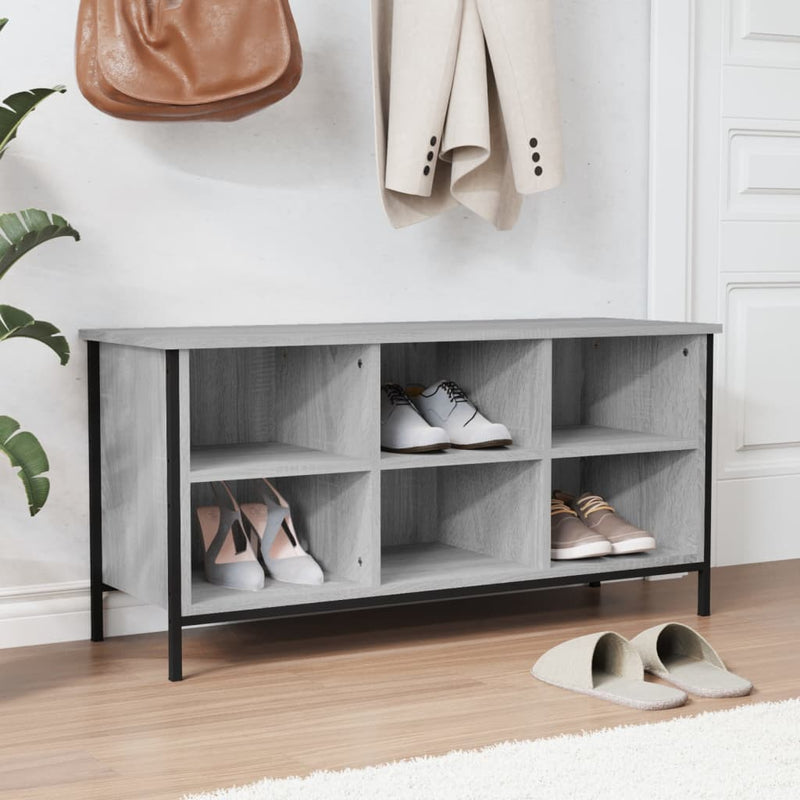 Gabinete de zapatos Vidaxl 100x35x50 cm de madera propiedad de madera de ok gris de roble