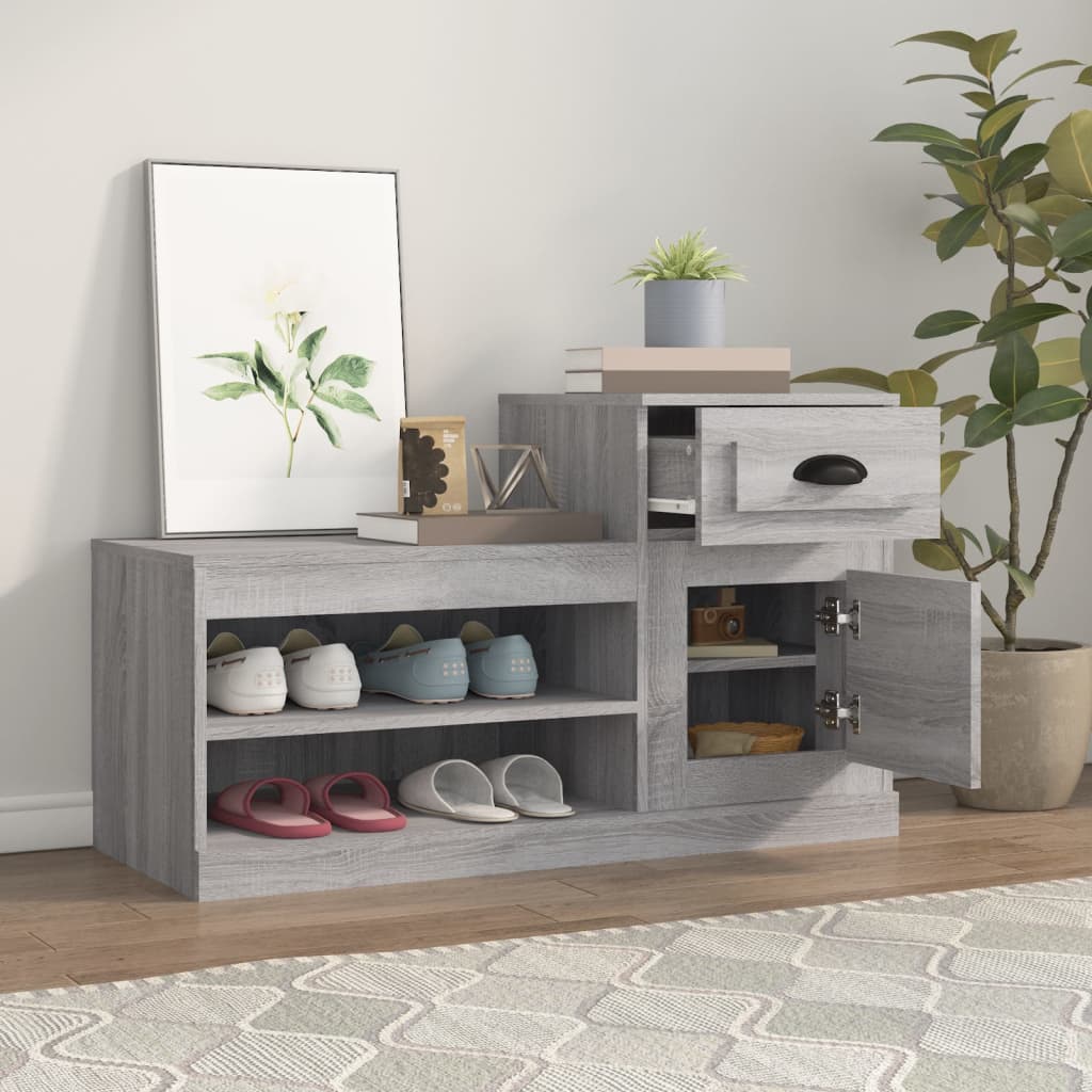 Gabinete de zapatos Vidaxl 100x42x60 cm de madera propiedad de madera de roble gris propiedad