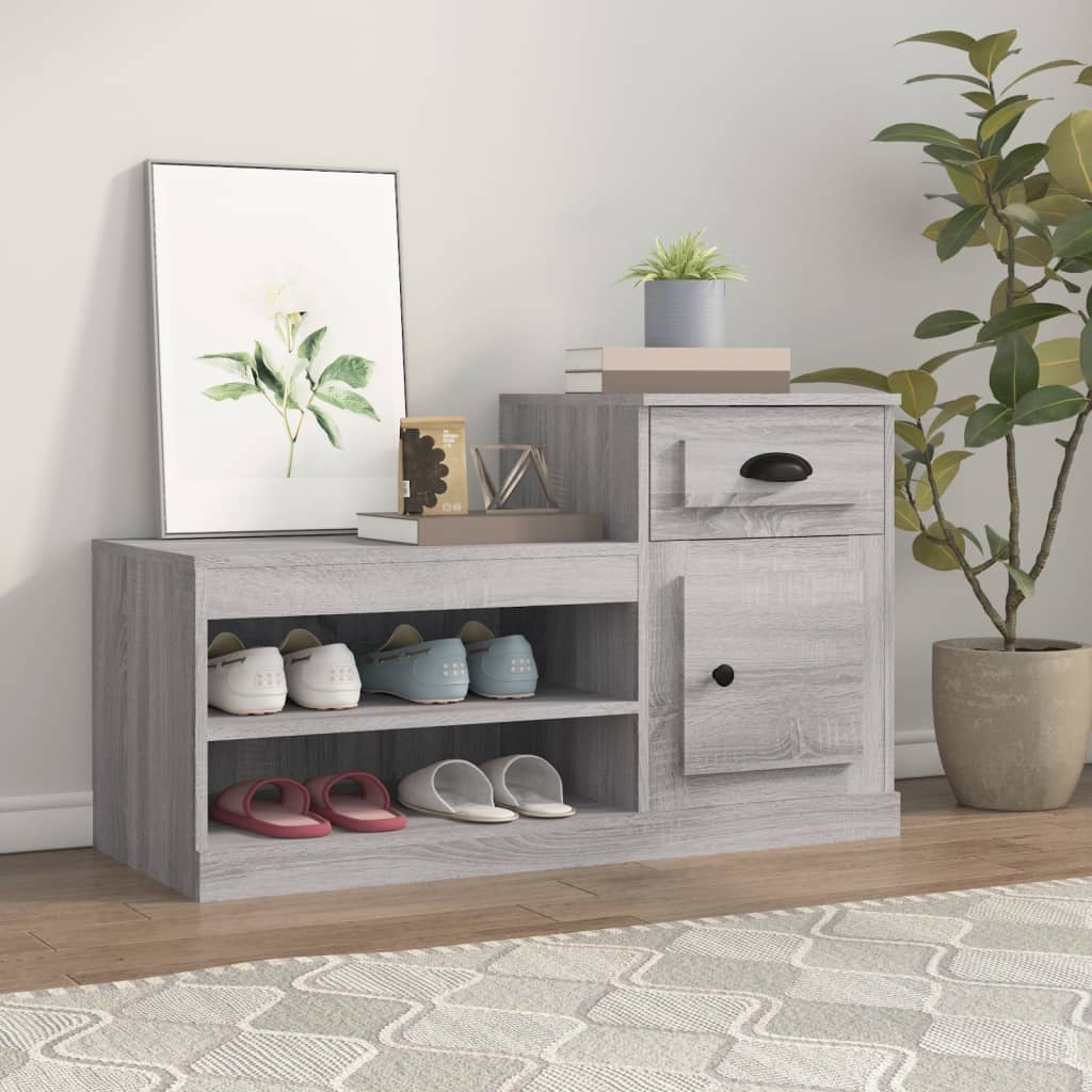 Gabinete de zapatos Vidaxl 100x42x60 cm de madera propiedad de madera de roble gris propiedad