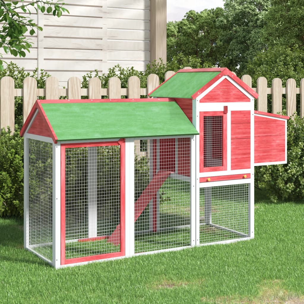 Vidaxl Chicken Coop 193x65x117 cm de pino sólido rojo
