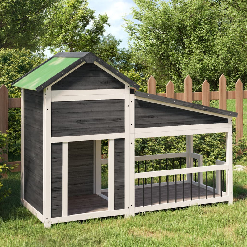 Vidaxl dog loft 143x60.5x109 cm grigio grigio pino solido