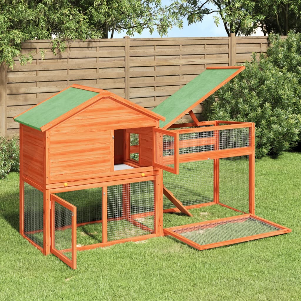 Vidaxl Rabbit Hutch 185.5x60.5x109.5 cm de pino sólido marrón marrón