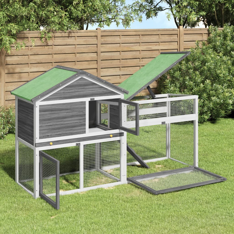Vidaxl Rabbit Hutch 185.5x60.5x109.5 cm Grigio grigio in pino solido