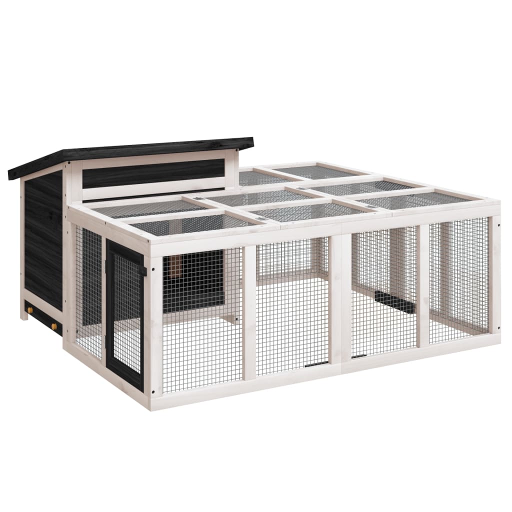 Vidaxl Rabbit Hutch 144x123x67,5 cm Grigio a pino solido