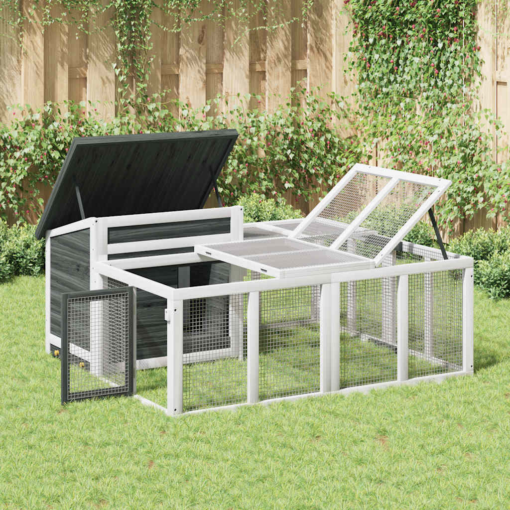 Vidaxl Rabbit Hutch 144x123x67,5 cm Grigio a pino solido