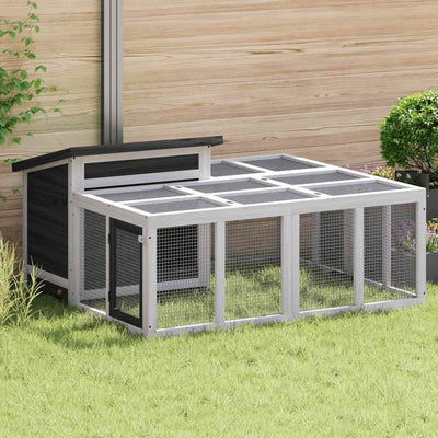 Vidaxl konijnenhok 144x123x67,5 cm massief grenenhout grijs