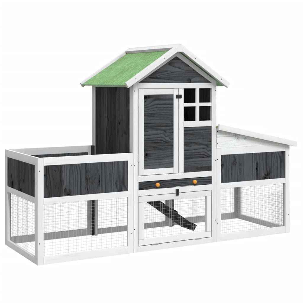 Vidaxl Rabbit Hutch 170x63x113 cm Grigio in pino solido