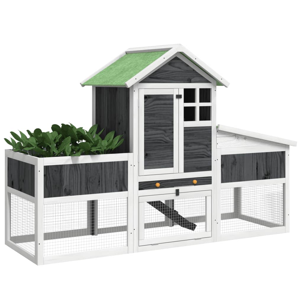 Vidaxl Rabbit Hutch 170x63x113 cm Grigio in pino solido
