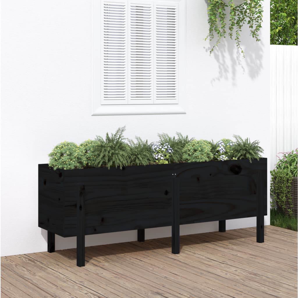 Plantador Vidaxl elevado 160x50x57 cm de pino sólido negro