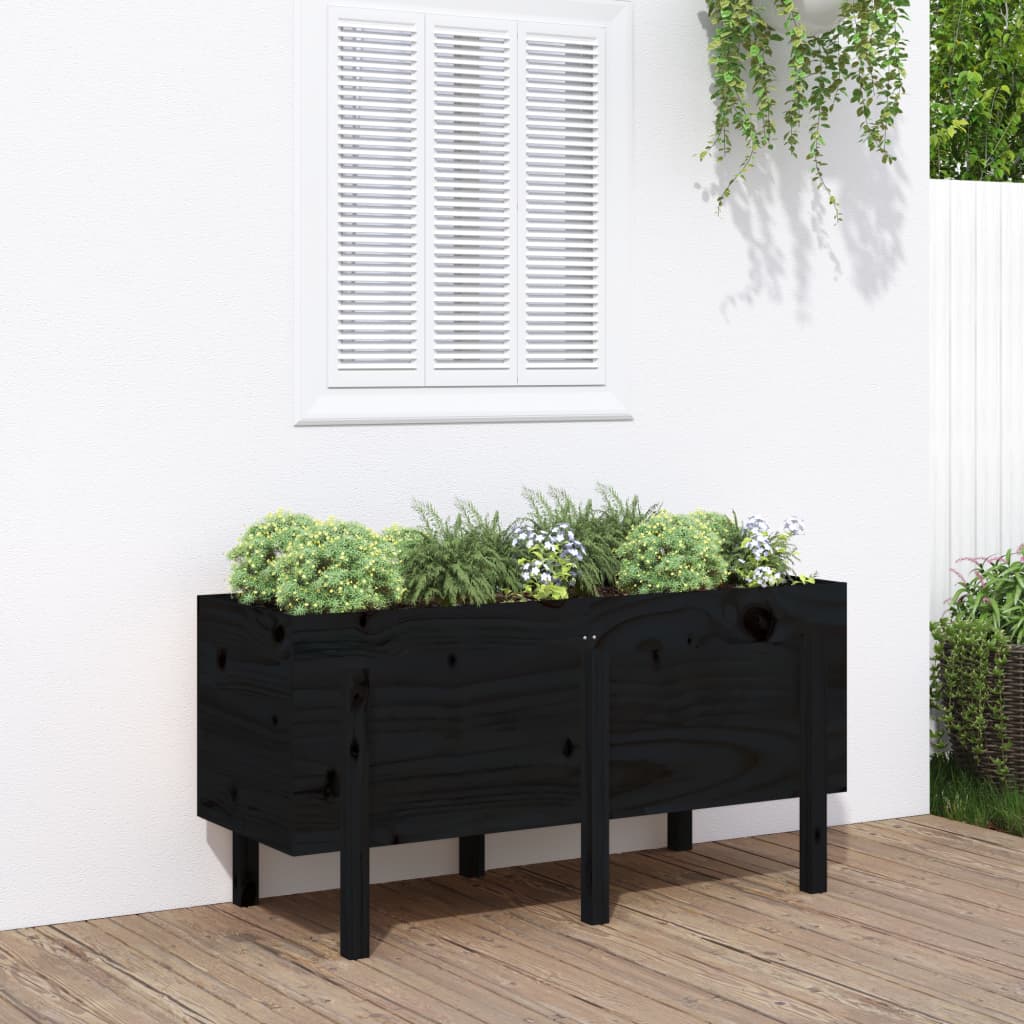 Plantador Vidaxl elevado 121x50x57 cm de pino sólido negro